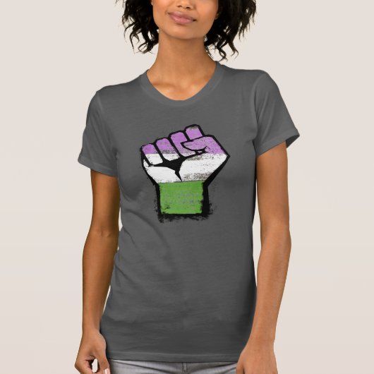 クエイア/ジェンダー・クエイア プライドの拳 Tシャツ (正面)