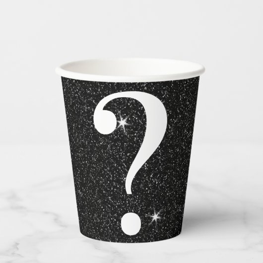 クエスチョンマーク バチェラーパーティーゲーム ブラックグリッター 紙コップ (正面)
