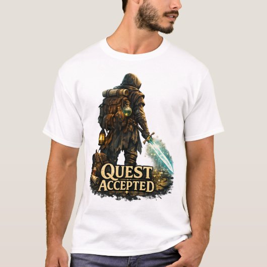 クエスト承諾 ファンタジー冒険者 Tシャツ (正面)
