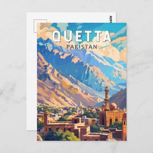 クエッタパキスタントラベルアートヴィンテージ ポストカード (正面/裏面)