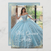 クエレガントイスペインのンセアニラミクインズブルー金ゴールド 招待状 (正面/裏面)