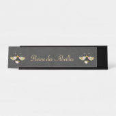 クエレガントイーンビーピンクローズグレイ金ゴールド デスクネームプレート (正面)