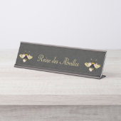 クエレガントイーンビーピンクローズグレイ金ゴールド デスクネームプレート (正面)