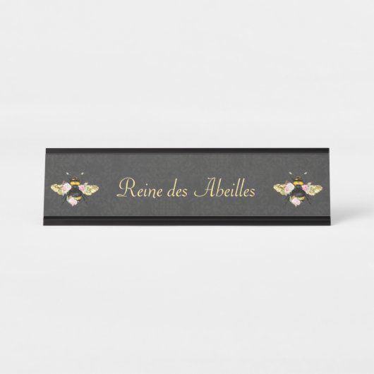 クエレガントイーンビーピンクローズグレイ金ゴールド デスクネームプレート (正面)