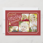 クエレガントリスマス写真の赤と金ゴールド シーズンカード (正面)