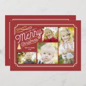クエレガントリスマス写真の赤と金ゴールド シーズンカード (正面/裏面)