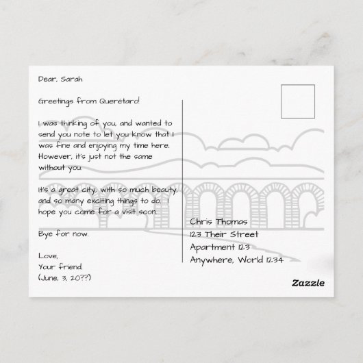 クエレタロメキシコのサインと教会 ポストカード (裏面)