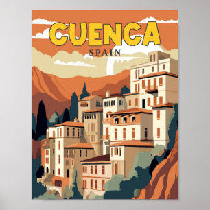クエンカスペインヴィンテージ旅行イラストレーション ポスター