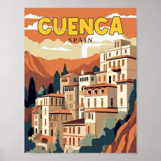 クエンカスペインヴィンテージ旅行イラストレーション ポスター (正面)