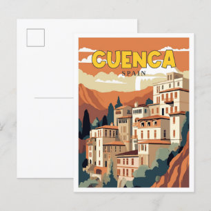 クエンカスペインヴィンテージ旅行イラストレーション ポストカード