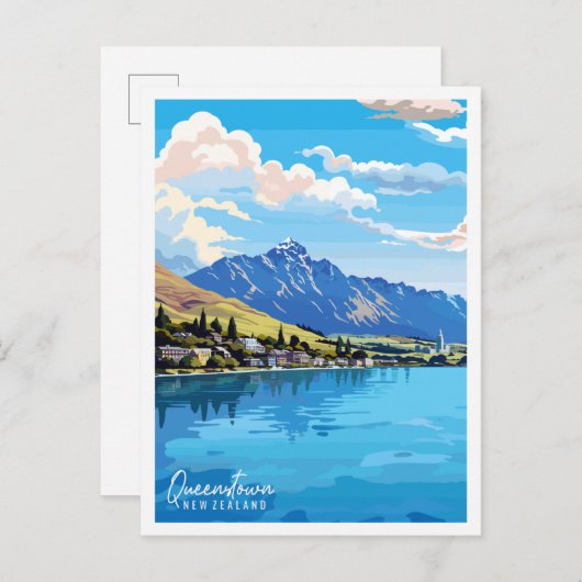 クエンスタウンニュージーランドヴィンテージ旅行イラストレーション ポストカード (正面/裏面)