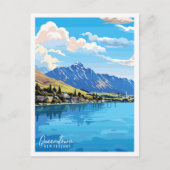 クエンスタウンニュージーランドヴィンテージ旅行イラストレーション ポストカード (正面)