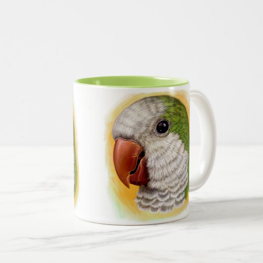 クエーカー教徒のオウムの現実的な絵画 ツートーンマグカップ (正面右)