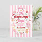 クォケット風クリスマスツリーのリボン 3歳の誕生日 招待状 (スタンド正面)