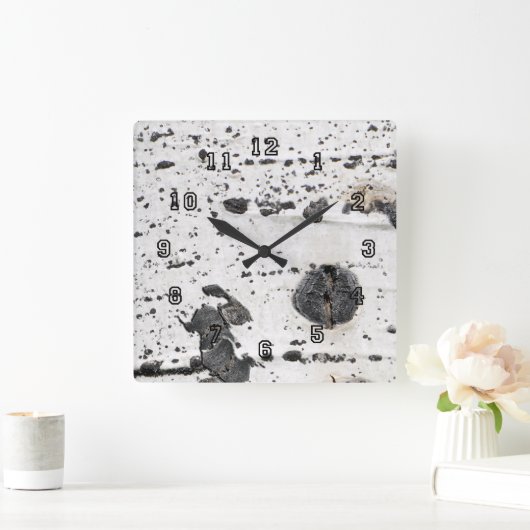 クォッキング《植物》アスペンバーククローズアップフォトグラップ スクエア壁時計 (ホーム)