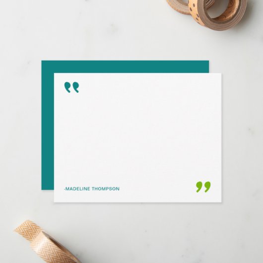 クォテーモダンタグリーンミニマルタイポグラフィ ノートカード (正面/裏面インサイチュ)
