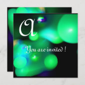 クォンタム バブル モノグラム 緑 黒 招待状 (正面/裏面)