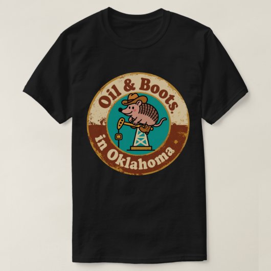 クォーキーな西部風の魅力 オクラホマカウボーイアルマジロ Tシャツ (デザイン正面)