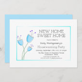 クォータインブルーフローラ引っ越し祝いパーティーパーティー 招待状 (正面/裏面)