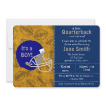 クォーターバックが彼の途中にある赤ちゃんシャワー招待状