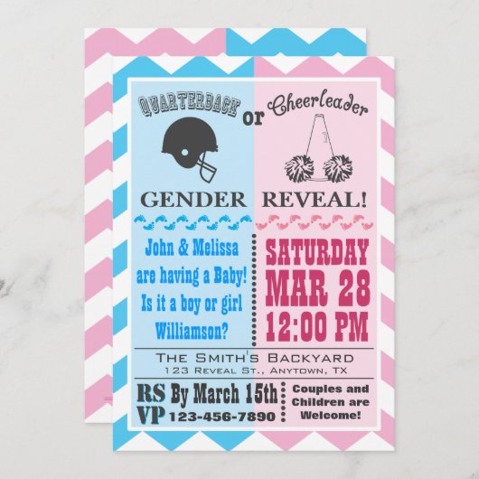 クォーターバックのチアリーダーの性は招待状を明らかにします 招待状 (正面/裏面)