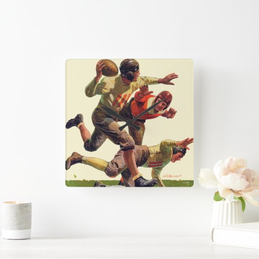 クォーターバックのパス スクエア壁時計 (ホーム)