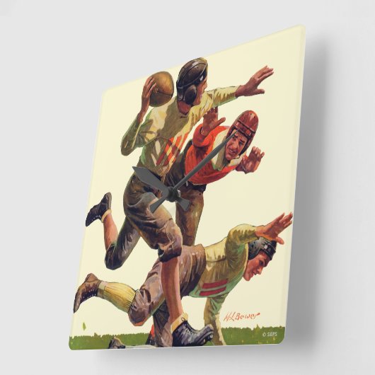 クォーターバックのパス スクエア壁時計 (傾斜)