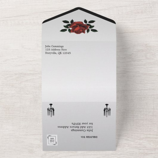 クォーターフランスのゴシック銀結婚式招待状 オールインワン招待状 (外側)