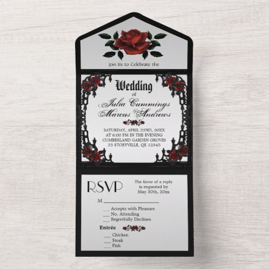 クォーターフランスのゴシック銀結婚式招待状 オールインワン招待状 (内側)