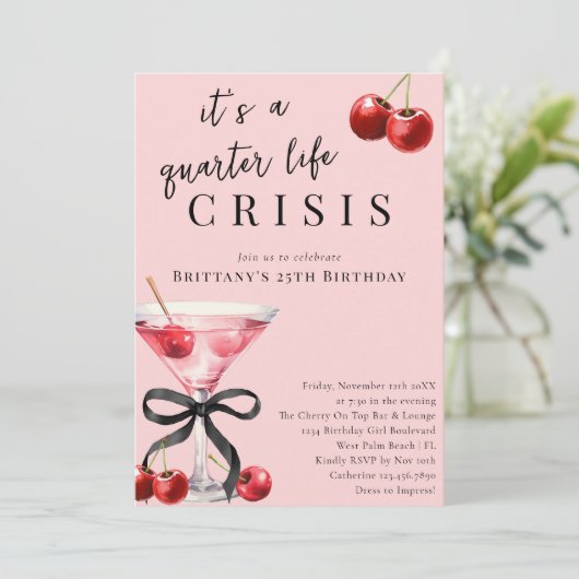 クォーターライフクライシスさくらんぼマルティーニ25誕生日 招待状 (スタンド正面)