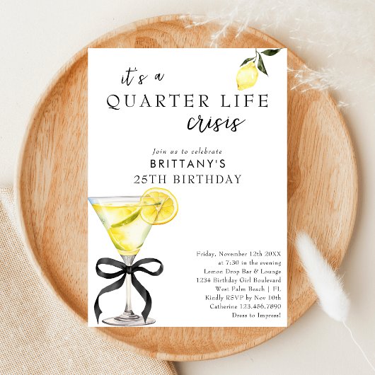 クォーターライフクライシス レモン マーティーニ 25歳の誕生日 招待状