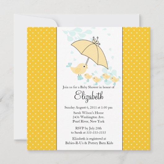 クォードお母さん及びひな鳥のベビーシャワーの招待状 招待状 (正面)