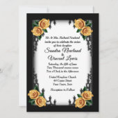 クォーフランスのタゴシック4コーナーイエローローズ結婚ズ 招待状 (正面)