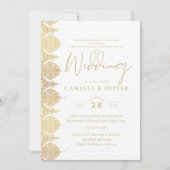クオリティ金ゴールドホワイトレースエレガントウェディング招待状 招待状 (正面)