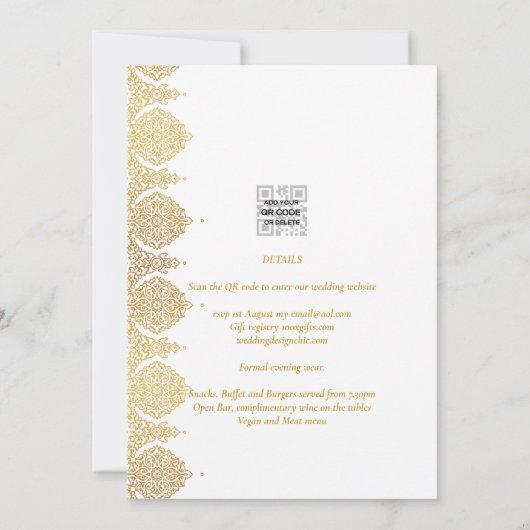 クオリティ金ゴールドホワイトレースエレガントウェディング招待状 招待状 (裏面)