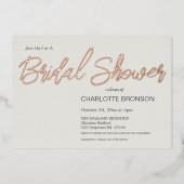 クオーツミニマリストスクリプトブライダルシャワーバラ金ゴールド 箔招待状 (正面)