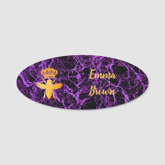 クカスタムイーンビー金ゴールドパープルバッジピン磁気 名札 (正面)