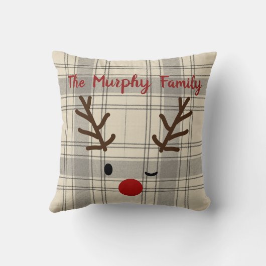 クカスタムリスマストナカイファミリーランバージャックプレイド クッション (裏面)