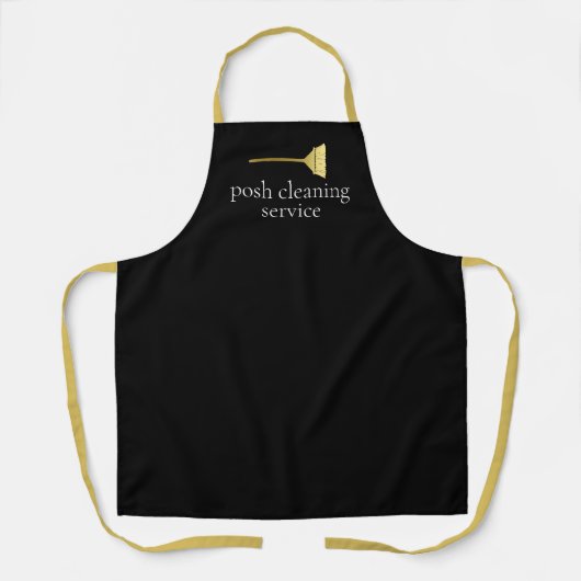 クカスタムリーニングサービス社名ブラック&金ゴールドスタッフ エプロン (正面)