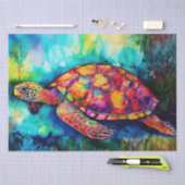 クガメが紺碧の海を泳ぐ 薄葉紙 (クラフト)