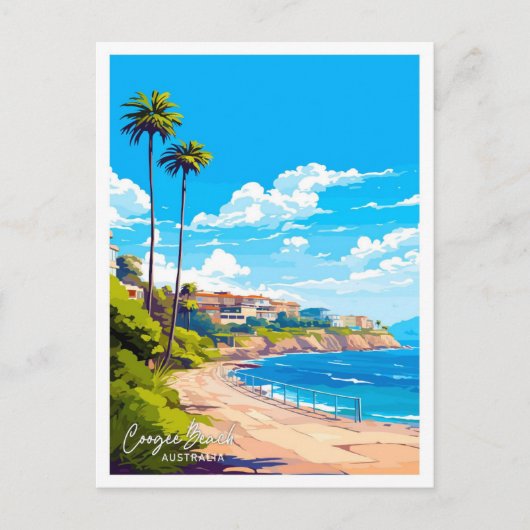 クギービーチオーストラリア旅行ヴィンテージイラストレーション ポストカード (正面)