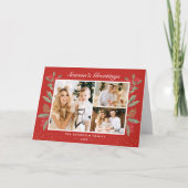 ククラシックリスマスレッドホリーベリー3の写真折り畳み シーズンカード (正面)