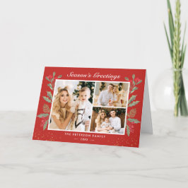 ククラシックリスマスレッドホリーベリー3の写真折り畳み シーズンカード