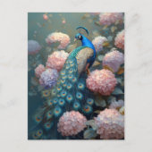 クジャクお洒落ピンクアジサイの花 ポストカード (正面)