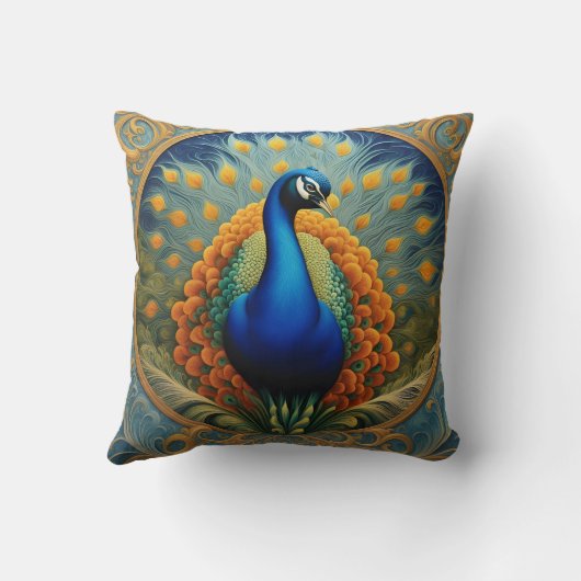 クジャクが明るい羽根を見る クッション (裏面)