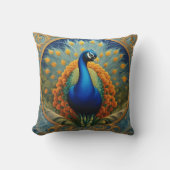 クジャクが明るい羽根を見る クッション (正面)
