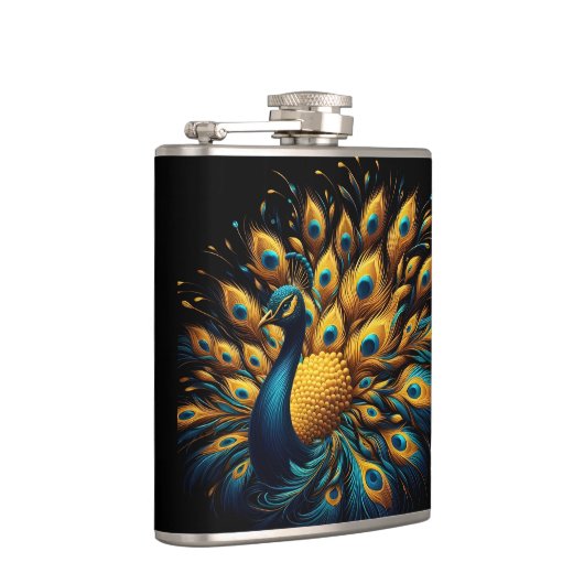 クジャクが青と黄色の羽毛を見る フラスク (右)