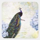 クジャクとアジサイ スクエアシール (正面)