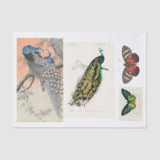 クジャクとバタフライのデコパージュ 薄葉紙