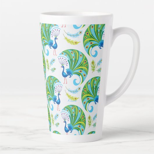 クジャクと羽の模様 カフェラテマグ (右)